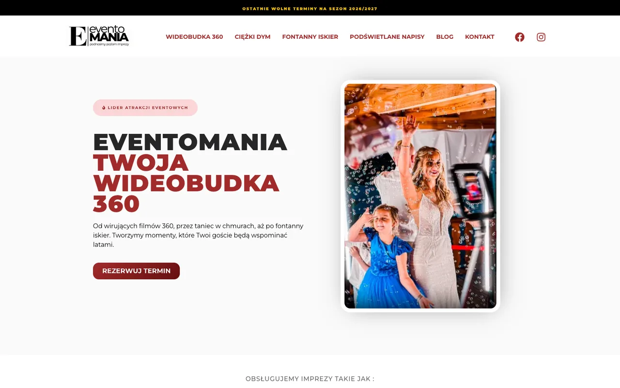 Strona Eventomania — wideobudka 360
