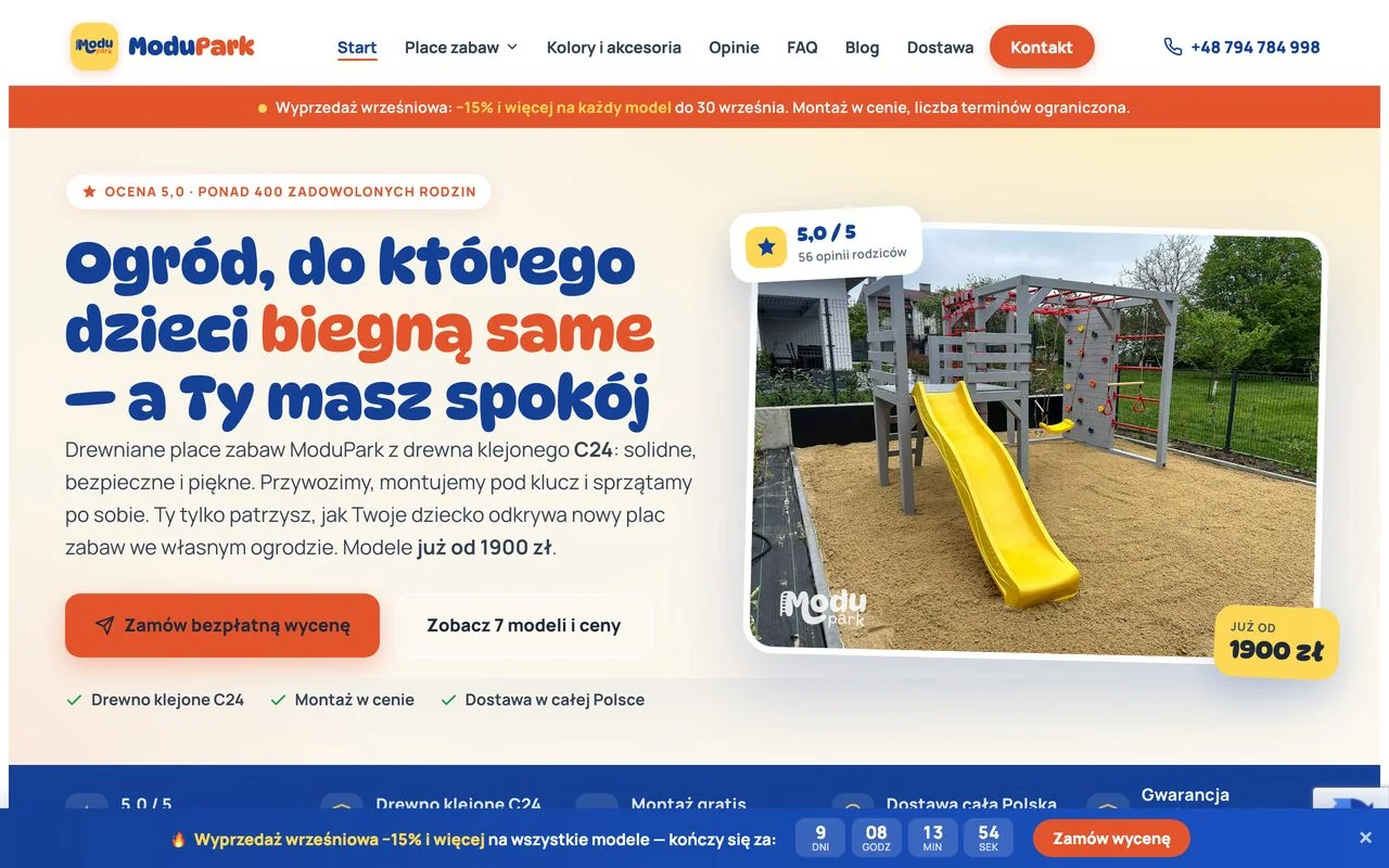 Strona ModuPark — drewniane place zabaw