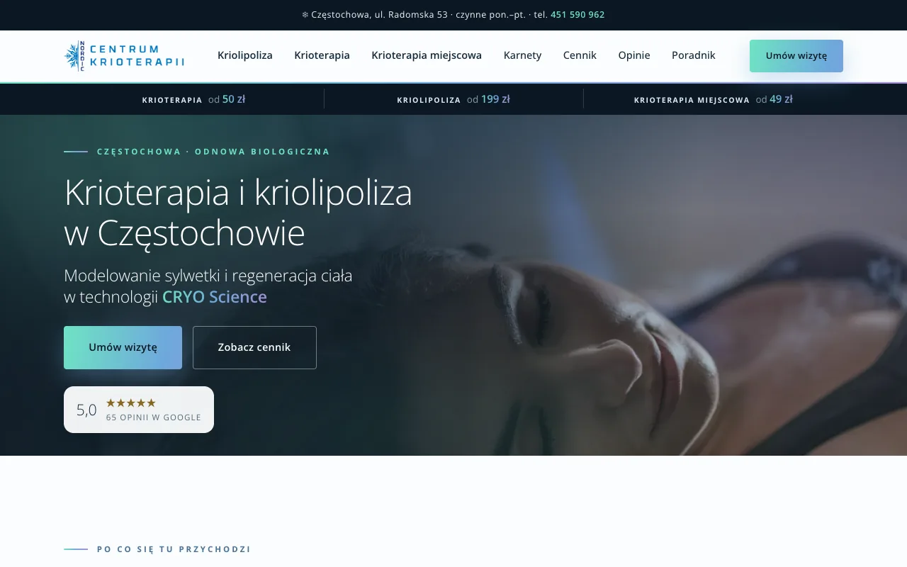 Strona Centrum Nordic — krioterapia i fizjoterapia