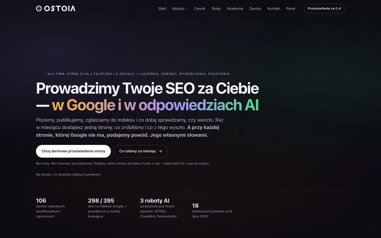 Strona ostoia.biz na komputerze