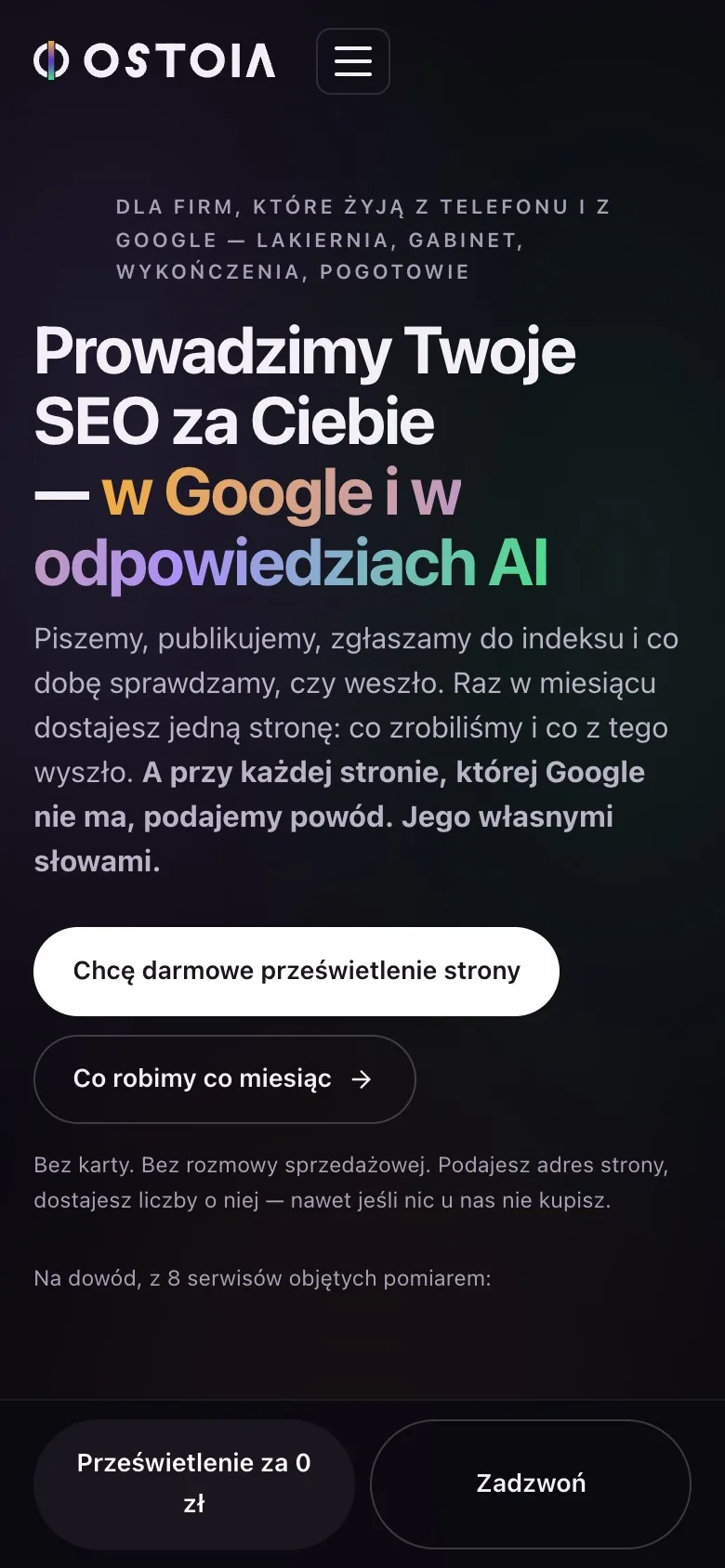 Strona ostoia.biz na telefonie
